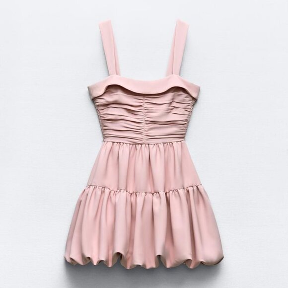 NWT POWDERY LIGHT PINK DRAPED BALLOON MINI DOLL DRESS - Picture 9 of 15